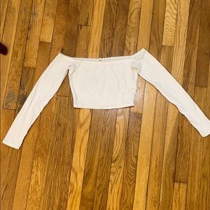 Off shoulder white crop top long sleeve